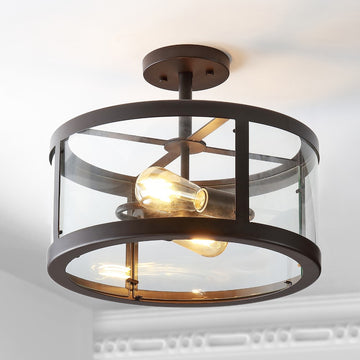 Herndon 15" Iron/Glass Modern LED Flush Mount - JONATHAN Y